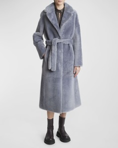 Длинное пальто из овечьей шерсти с завязками на завязках Yves Salomon