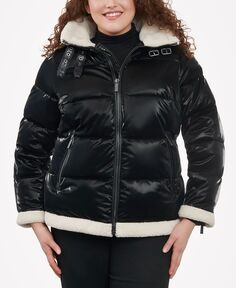 Женское блестящее пуховое пальто больших размеров из искусственной овчины Michael Kors, черный
