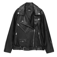 Куртка Pull&amp;Bear Oversize Faux Leather Biker, черный