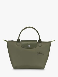 Longchamp Le Pliage Маленькая сумка из переработанного холста с ручкой сверху, лесной цвет