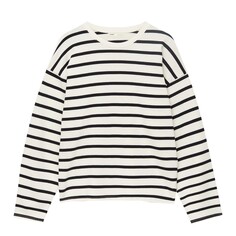 Лонгслив Pull&amp;Bear Basic Long Sleeve Stripe, черный/кремовый