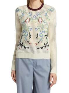 Пуловер Шерстяной Valentino с цветочной вышивкой, белый