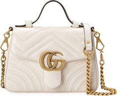 Кожаная мини-сумка с ручкой сверху Gucci Chevron GG Marmont, белый