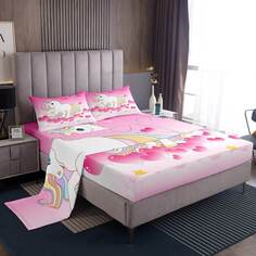 Комплект постельного белья Erosebridal Kids Fantasy Rainbow 4 предмета, розовый