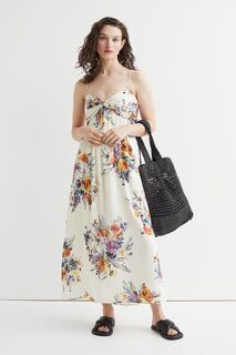 Длинное атласное платье H&amp;M, белые цветы H&M