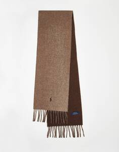 Светло-коричневый двусторонний шарф из смесовой шерсти Polo Ralph Lauren с логотипом в виде пони