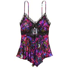 Ночная рубашка Victoria&apos;s Secret Stretch Satin Cutout Romper, черный/фиолетовый/розовый