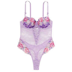 Боди Victoria&apos;s Secret Very Sexy Floral Embroidery Wicked Unlined Lace-Up Teddy, светло-фиолетовый
