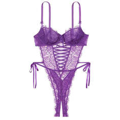 Боди Victoria&apos;s Secret Very Sexy Wicked Unlined Lace Crotchless Teddy, фиолетовый