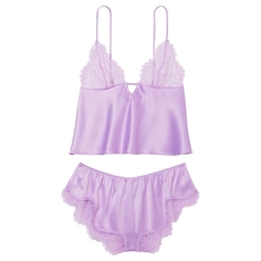 Пижама Victoria&apos;s Secret Luxe Satin Lace Triangle, лиловый