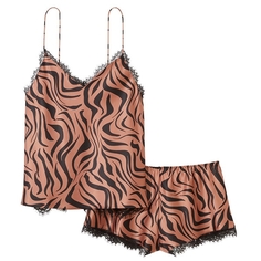 Пижама Victoria&apos;s Secret Stretch Satin and Lace, коричневый/черный
