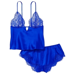 Пижама Victoria&apos;s Secret Luxe Satin Lace Triangle, синий