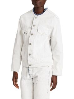 Куртка Bianchetto Maison Margiela расписанная вручную джинсовая без воротника, белый