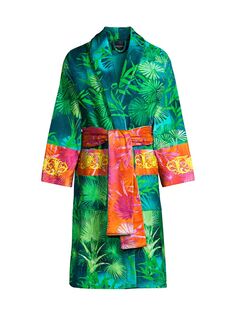 Хлопковый халат с принтом джунглей Versace, зеленый