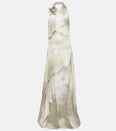 Платье асимметричного кроя с цветочной аппликацией COPERNI, серый
