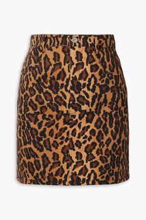 Джинсовая мини-юбка с леопардовым принтом и аппликацией MIU MIU, животный принт