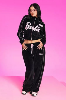 Брюки Barbie x Boohoo Velour Wide Leg Jogger, черный