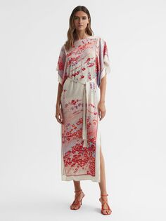 Платье миди с поясом и цветочным принтом Reiss Lydia, разноцветный