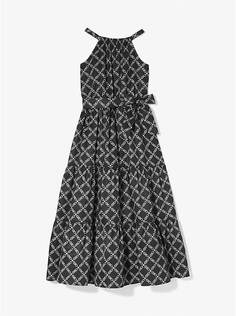 Платье Michael Kors Kids Empire Logo Print Woven Belted, черный
