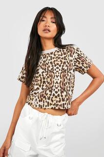 Укороченная футболка с леопардовым принтом Boohoo, леопардовый