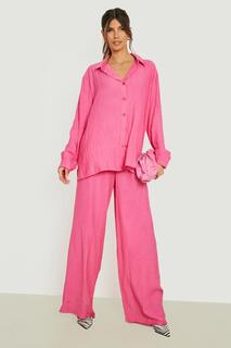 Льняная рубашка свободного покроя со складками Boohoo, розовый