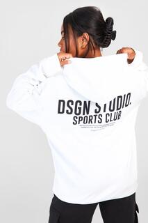 Худи оверсайз с принтом слогана dsgn studio sports club Boohoo, белый