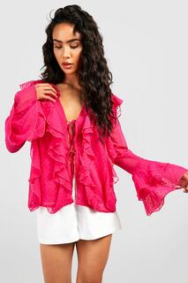 Блузка добби с руфлами Boohoo, розовый