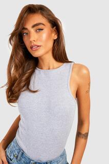 Боди basic rib racer neck Boohoo, серый