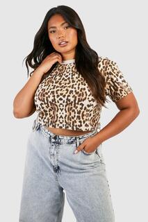 Укороченная футболка plus boxy leopard Boohoo, леопардовый