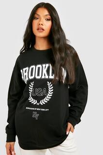 Свитшот с принтом для материалов brooklyn Boohoo, черный