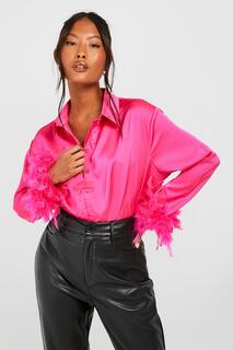 Рубашка с перьями на манжетах petite оверсайз Boohoo, розовый