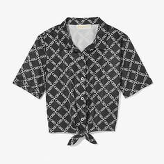 Блузка Michael Kors Kids Empire Logo Print Woven Tie-Front, черный