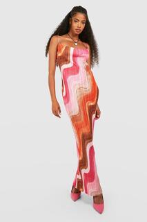 Платье макси с абстрактным плиссом Boohoo, розовый