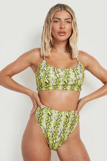 Длинный топ бикини с совком neon snake Boohoo, желтый