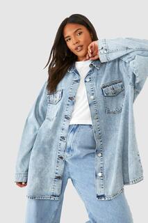 Джинсовая рубашка оверсайз с карманами plus acid wash Boohoo, синий