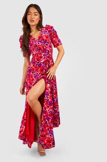 Платье макси с цветочным принтом Boohoo, красный
