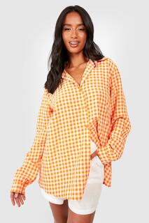 Рубашка оверсайз petite gingham Boohoo, оранжевый