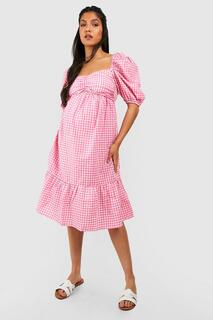 Платье миди с цветочной вышивкой для беременной Boohoo, розовый