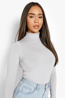 Боди с длинными рукавами jumbo rib notch roll Boohoo, серый