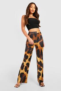 Высокие объединенные брюки с леопардом Boohoo, коричневый