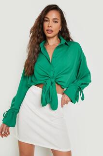 Рубашка оверсайз с завязкой передней части Boohoo, зеленый