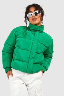 Пуховая куртка оверсайз с вырезом воронки Boohoo, зеленый