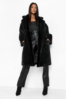 Люксовое пальто оверсайз из искусственного меха Boohoo, черный