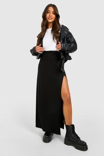 Базовая однородная черная юбка макси с высокой посадкой Boohoo, черный