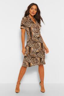 Платье миди в рубашке с тигром и леопардом Boohoo, леопардовый