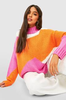 Трикотажный свитер с круглым вырезом color block Boohoo, розовый