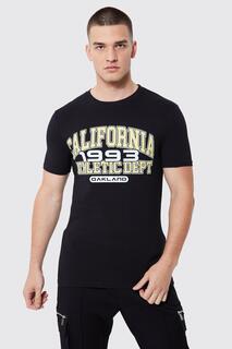 Футболка tall muscle fit california varsity Boohoo, черный