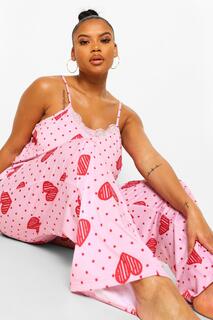Пижамный комплект на бретельках с кружевной окантовкой и принтом сердце Boohoo, розовый