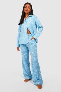 Длинный пижамный комплект с принтом сердце Boohoo, синий