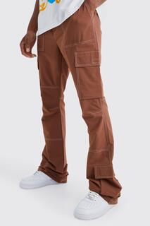 Узкие брюки-карго с контрастной строчкой и эластичной поясной поясой Boohoo, шоколадный